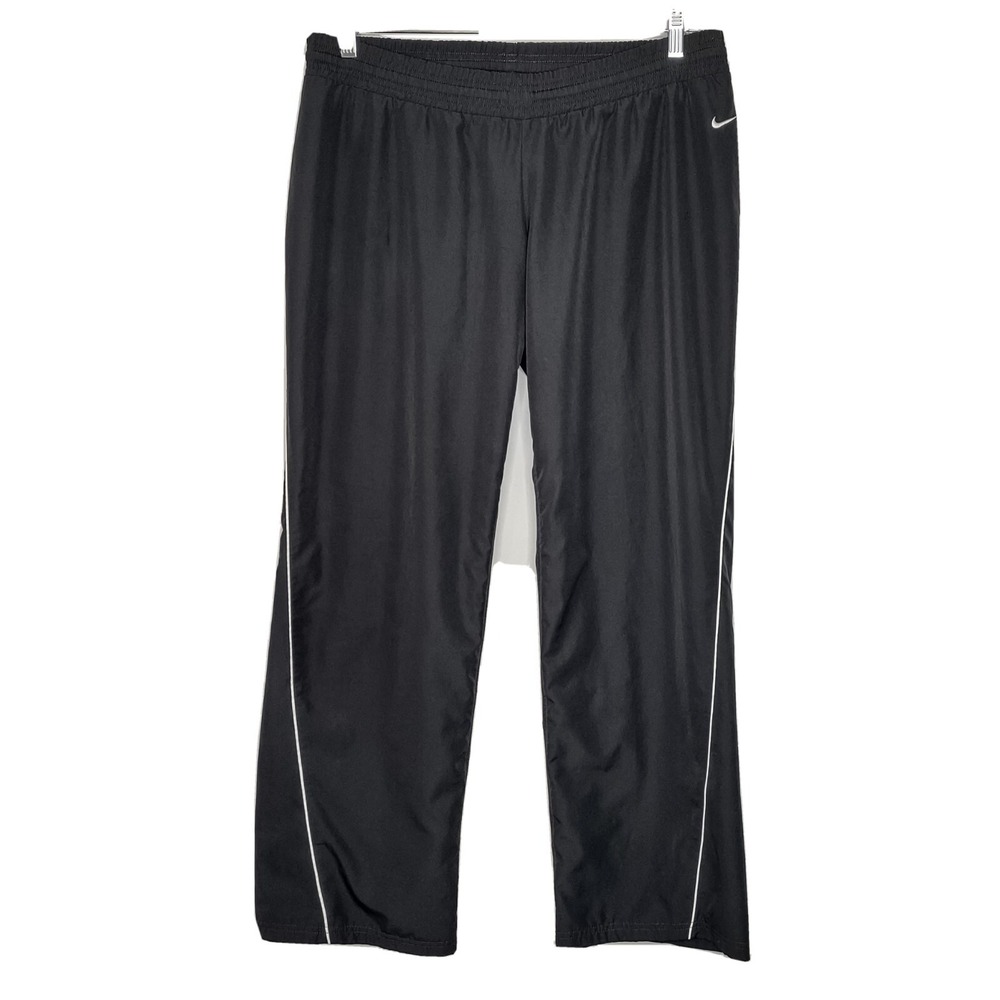 Nike Womens Ahletic Pants Large 12-14 Black White Stripe Mesh Lined Windbreaker